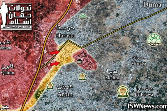 Bản đồ tình hình chiến sự Đông Ghouta - ảnh Masdar News