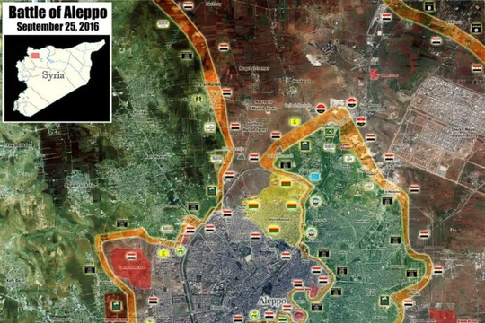 Bản đồ tổng quan chiến sự thành phố Aleppo tính đến ngày 25.09.2016