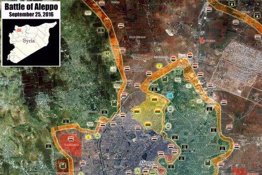 Bản đồ tổng quan chiến sự thành phố Aleppo tính đến ngày 25.09.2016