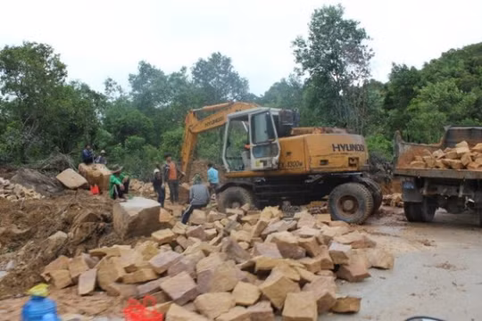Công nhân khẩn trương xây dựng con đường xuyên qua rừng phòng hộ vào các dự án du lịch ở Bãi Sao (thị trấn An Thới)