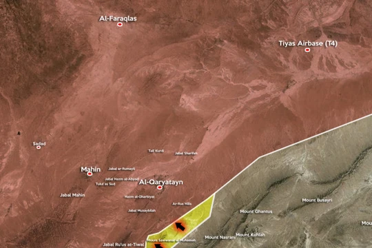 Bản đồ khu vực chiến sự gần thành phố cổ quân đội Syria, IS, tỉnh Homs, thành phố cổ al- Qaryatayn, tỉnh Homs