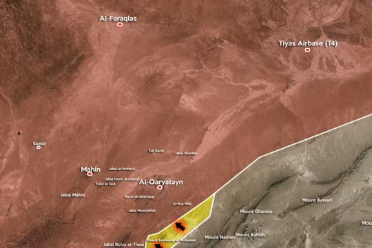 Bản đồ khu vực chiến sự gần thành phố cổ quân đội Syria, IS, tỉnh Homs, thành phố cổ al- Qaryatayn, tỉnh Homs
