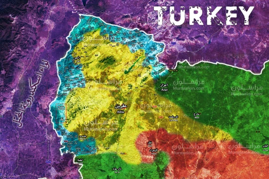 Bản đồ tình hình chiến sự Afrin tính đến ngày 26.02.2018 theo Muraselon