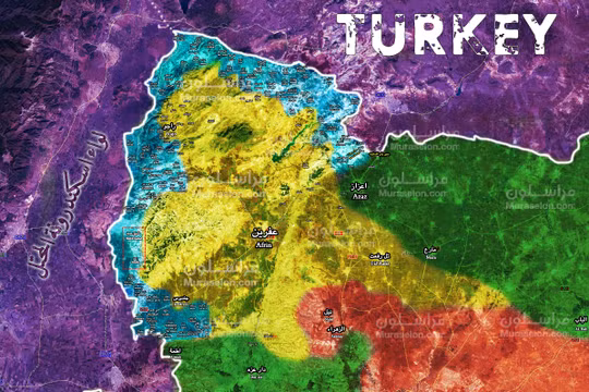 Bản đồ tình hình chiến sự Afrin tính đến ngày 26.02.2018 theo Muraselon