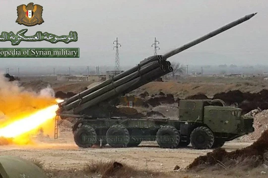 Pháo phản lực hạng năng BM - 30 khai hỏa trên chiến trường Syria. Ảnh minh họa Masdar News