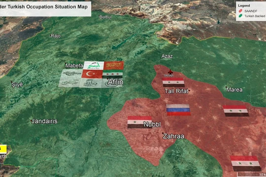 Bàn đồ khu vực Afrin, bị FSA và quân đội Thổ Nhĩ Kỳ chiếm đóng dưới danh nghĩa diệt YPG. Ảnh minh họa Masdar News