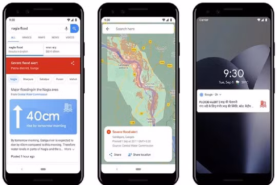Cảnh báo lũ lụt mới của Google cung cấp thông tin ở một số khu vực về độ sâu của nước ngập. Ảnh: Google