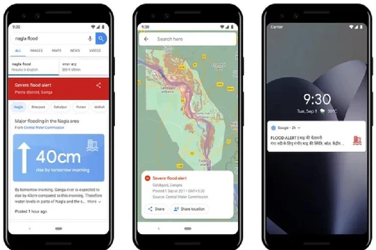 Cảnh báo lũ lụt mới của Google cung cấp thông tin ở một số khu vực về độ sâu của nước ngập. Ảnh: Google