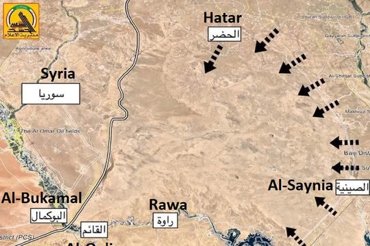 Bản đồ các mũi tiến công của quân đội Iraq và PMU trên địa bàn tỉnh Al-Anbar - ảnh South Front