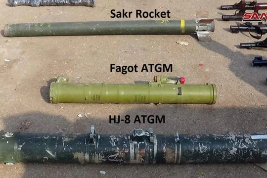Các loại vũ khí chống tăng phát hiện được trên địa phận tỉnh Daraa. Ảnh minh họa: SANA.