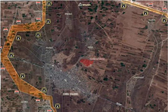 Chiến trường khu vực thị trấn Deir Hafer tính đến ngày 18.03.2017, quân đội Syria đang khép chặt vòng vây
