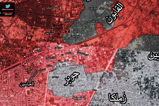 Bản đồ tình hình chiến sự khu vực Jobar - Qaboun tính đến ngày 24.03.2017