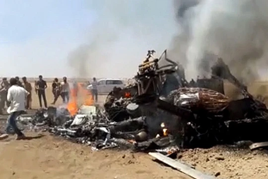 Chiếc máy bay trực thăng vận tải quân sự Mi-8 bị bắn rơi ở tỉnh Idlib