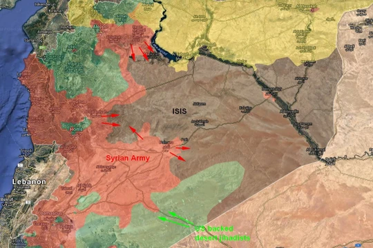 Chiến trường sa mạc phía đông vùng ngoại ô Damascus, lực lượng FSA được Mỹ hậu thuẫn tấn công quân đội Syria