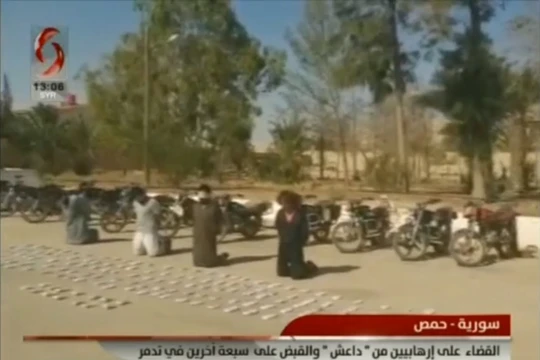 Các phần tử khủng bố IS bị bắt sống trên sa mạc tỉnh Homs, ảnh minh họa video Syria Alikhbaria