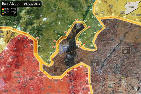 Chiến tuyến 3 bên quân đội Syria, Thổ Nhĩ Kỳ, IS tính đến ngày 05.02.2017