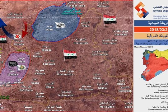 Bản đồ tình hình chiến sự Đông Ghouta tính đến ngày 23.03.2018