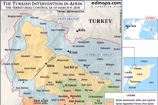 Tình hình chiến sự khu vực Afrin tính đến ngày 09.03.2018 theo South Front