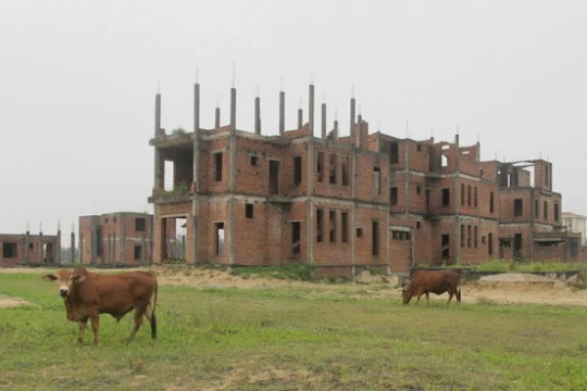 Sau hơn 10 năm triển khai, đến nay dự án vẫn còn ngổn ngang với hàng trăm biệt thự được xây dở dang đã bắt đầu xuống cấp - Ảnh: Hồ Văn