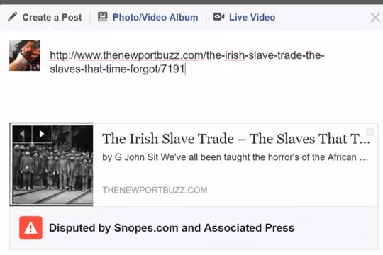 Cảnh báo thứ nhất, cho biết thông tin đăng tải không đúng theo Snopes.com và Associated Press