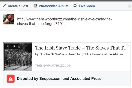 Cảnh báo thứ nhất, cho biết thông tin đăng tải không đúng theo Snopes.com và Associated Press