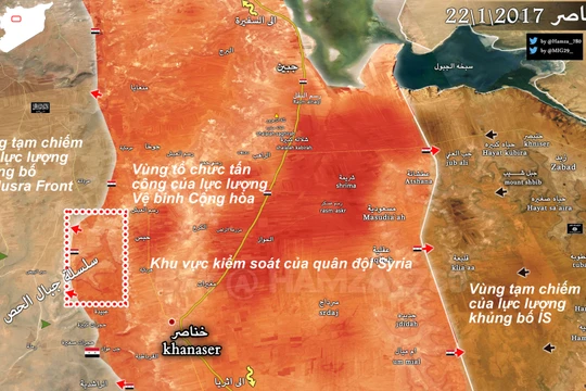 Bản đồ khu vực chiến trường Khanaser Đông Nam Aleppo