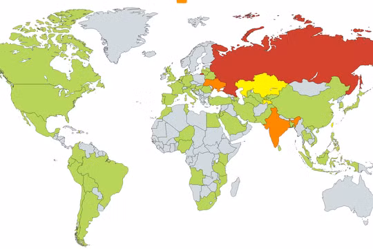 Bản đồ lây nhiễm mã độc WannaCry trên toàn thế giới