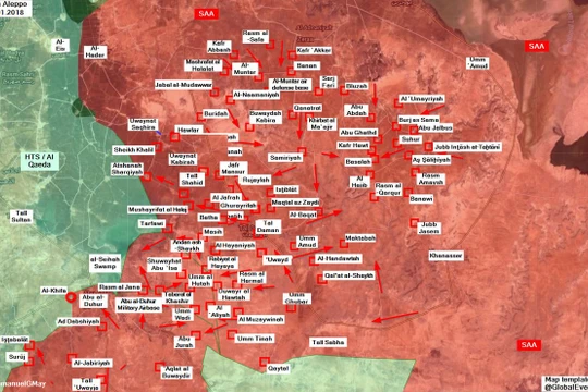 Các mũi tiến công ngày 23.01.2018 trên chiến trường idlib - ảnh Masdar News