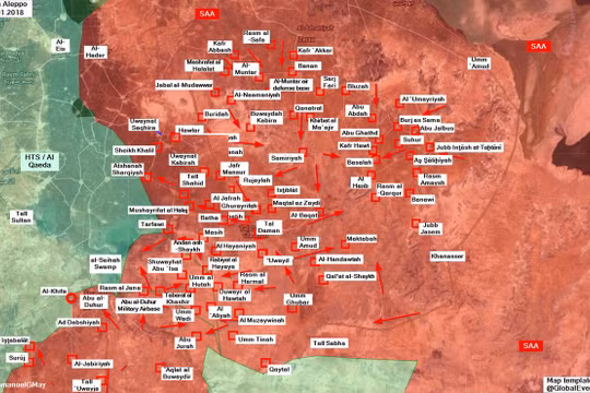 Các mũi tiến công ngày 23.01.2018 trên chiến trường idlib - ảnh Masdar News