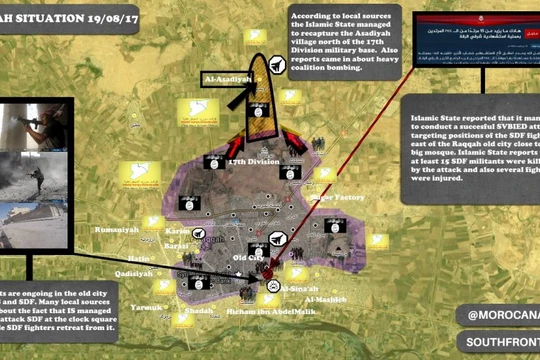 Bản sơ đồ cuộc chiến trong thành phố Raqqa do trang Amaq đăng tải - biên tập South Front