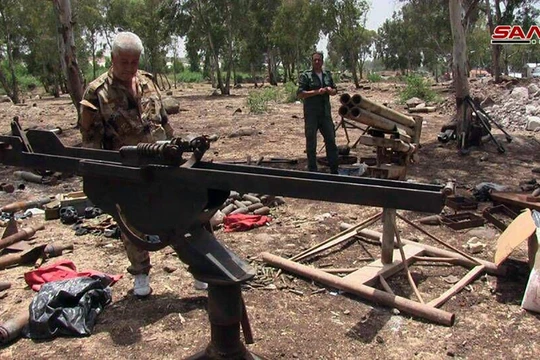 Kho vũ khí của lực lượng Hồi giáo cực đoan phát hiện được ở phía bắc tỉnh Homs. Ảnh SANA