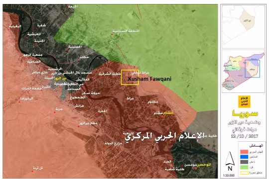 Khu vực quân đội Syria giành được từ IS bên bờ đông Eupharates - ảnh Hezbollah