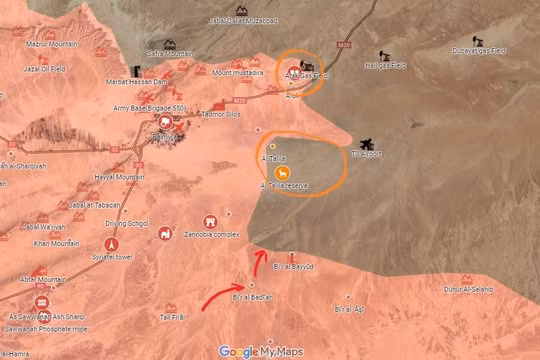 Bản đồ chiến dịch tấn công hướng Palmyra - Deir Ezzor, quân đội Syria đánh chiếm mỏ khí gas Arak