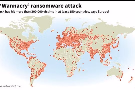 Bản đồ vụ tấn công mạng toàn cầu của phần mềm độc hại WannaCry