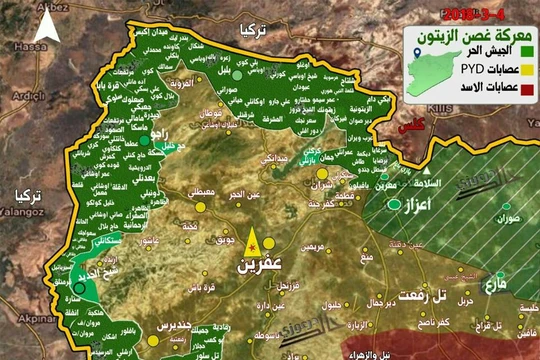Tình hình chiến sự khu vực Afrin tính đến ngày 04.02.2018 theo South Front