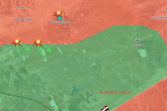 Bản đồ thực tế cuộc tiến công của FSA vào quân đội Syria trên vùng ngoại vi thị trấn Á-Tanf. Ảnh minh họa quân đội Syria