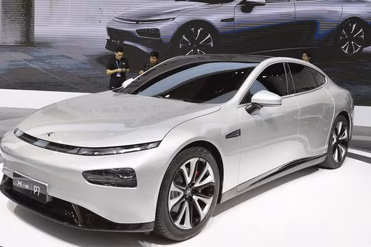 Xe điện Xpeng P7 được trưng bày tại Auto Shanghai 2019. / VCG