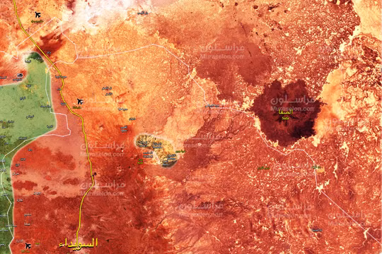 Vùng đất Suwayda, nơi nhóm IS co cụm lại sau khi thất bại ở ngoại ô Damascus. Anh minh họa Muraselon