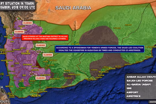 Chiến trường Yemen tính đến ngày 27.12.2018. Ảnh: South Front.