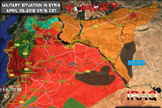 Vị trí thị trấn Al-Dumayr trên bản đồ tình hình chiến sự Syria ngày 17.04.2017 theo South Front