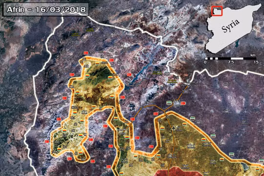 Bản đồ tình hình chiến sự Afrin tính đến ngày 17.03.2018 theo South Front