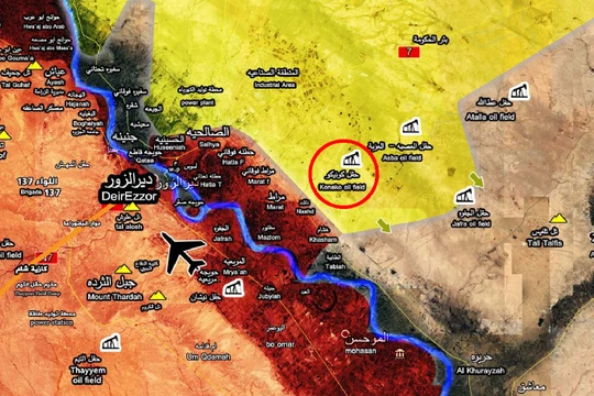 Vị trí khu mỏ khí gas Koneko trong vùng kiểm soát của lực lượng SDF - ảnh Muraselon