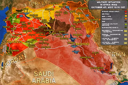 Bản đồ tình hình chiến sự Syria - Iraq ngày 27.10.2017 theo South Front