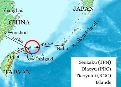Khu vực quần đảo Senkaku đang tranh chấp trên Biển Hoa Đông