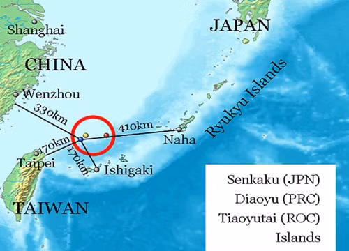 Khu vực quần đảo Senkaku đang tranh chấp trên Biển Hoa Đông