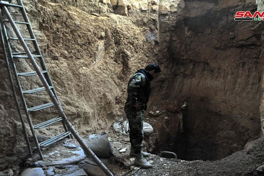 Đường hầm ngầm của lực lượng Hồi giáo cực đoan, phát hiện được ở ngoại ô Damascus. Ảnh: SANA.