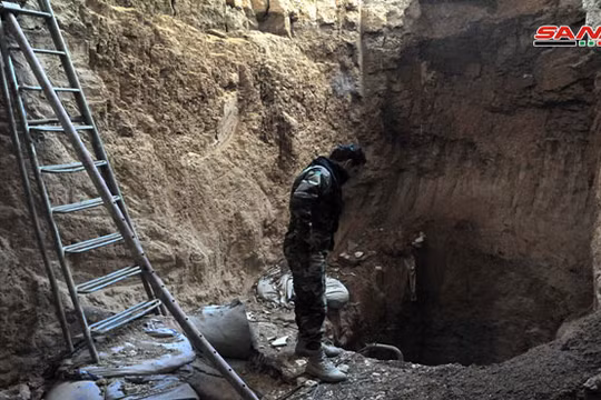 Đường hầm ngầm của lực lượng Hồi giáo cực đoan, phát hiện được ở ngoại ô Damascus. Ảnh: SANA.