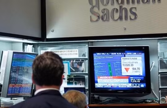 Một văn phòng của ngân hàng Hoa Kỳ Goldman Sachs tại thị trường chứng khoán New York. Ảnh AFP/Chris Hondros/Getty Images