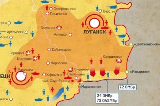 Bản đồ trận chiến "chảo lửa Izvarino " vùng Donbass