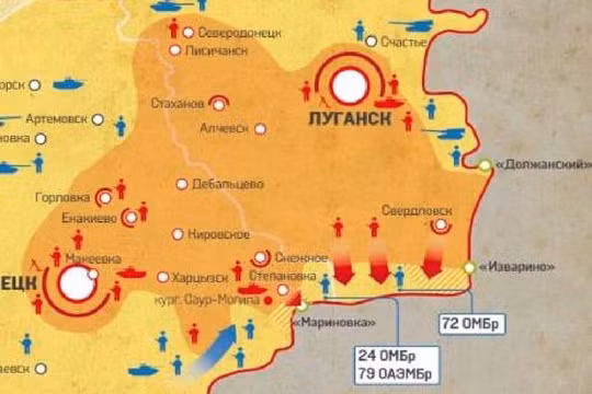 Bản đồ trận chiến "chảo lửa Izvarino " vùng Donbass